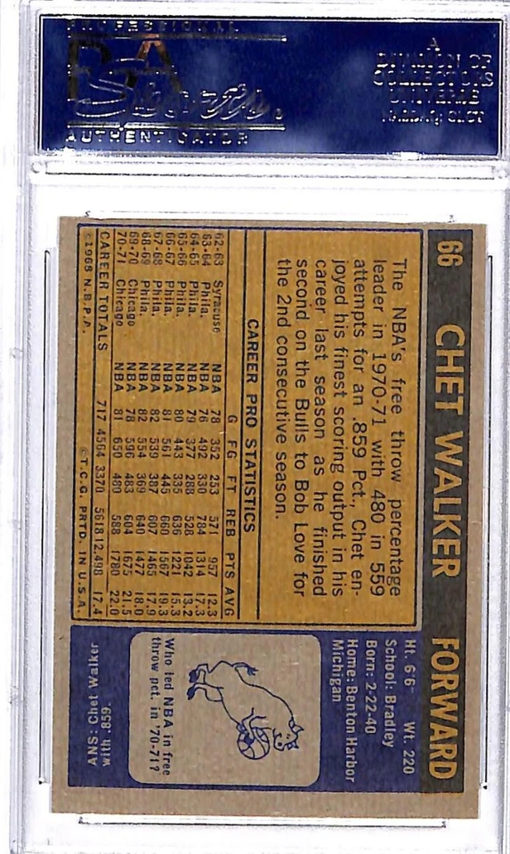 1971-72 Topps #66 Chet Walker Chicago Bulls Basketball Card MINT DP PSA 9 - Image 2 of 2