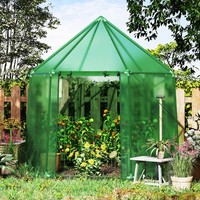 198 x 172 x 190 cm Walk-in Greenhouse w/ PE Cover Green