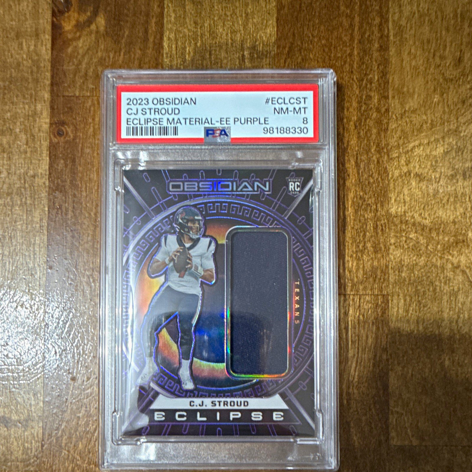 Panini 2023 Obsidian C.J. Stroud RC Eclipse Material-EE Purple /75 PSA 8 view 1