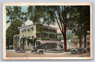 Chester MA Riverside Inn Hotel Street View Antique Cars Postcard 1920