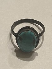 Vintage Navajo Sterling Silver Green Turquoise Ring Split Shank Size Huge Stone