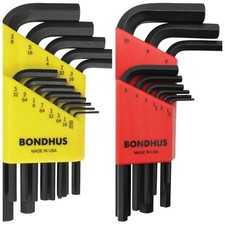 Bondhus 22pc Short Hex Key L-Wrench Set, Short Length, Metric SAE Inch USA Made