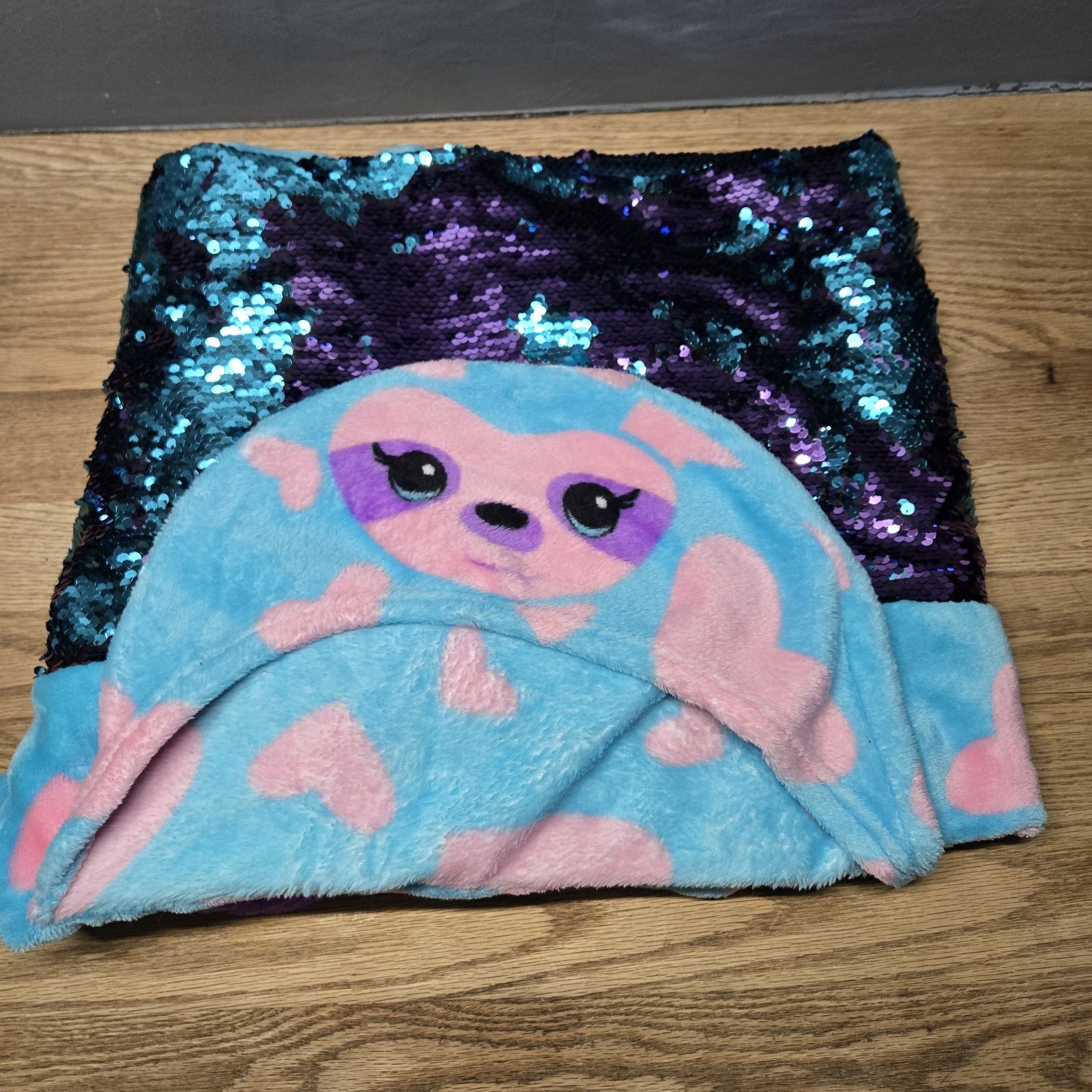 Build A Workshop Hooded Towel Wrap 28 In Wide 48 In Long Blue/pink Hearts