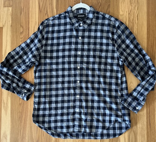 Camicia uomo Bonobos leggera in flanella slim fit grigio navy taglia XXL - Foto 2 di 9