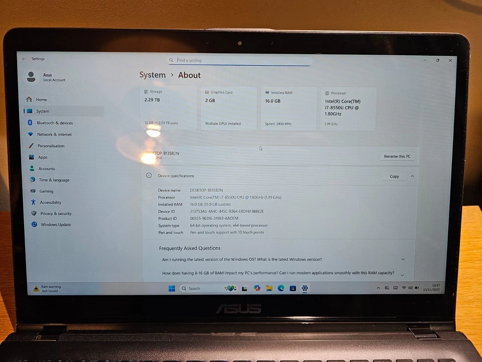 15" ASUS ZenBook Flip UX561 Core i7 16GB 512GB NVIDIA Touch Windows 11 Laptop - Image 2 of 4