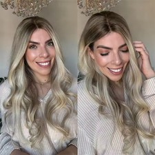 Ombre Ash Blonde Balayage Highlights Wave Wigs Lace Front 100 Human Hair Wigs
