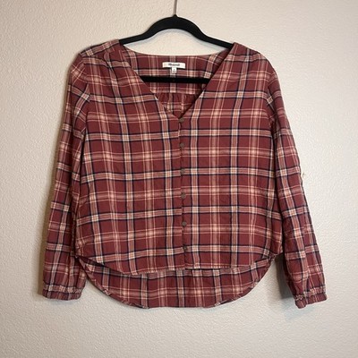 Madewell V-Neck Button-Down Shirt in Stratfield Plaid Size Small