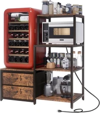 Mini Fridge Stand with Storage, Microwave and Mini Fridge Stand with Power Outle