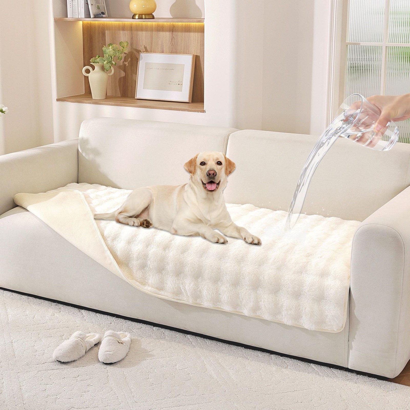 Waterproof Dog Bed Cover Non Slip Couch Covers for Dogs Washable Soft Faux Fu...