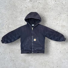 Carhartt Youth XS 6 Hooded Insulated Canvas Jacket Black Quilted Lined Zip Up