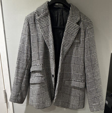 Blazer Men's Black/White Plaid Tuxedo Blazer L Lined Notch Lapel