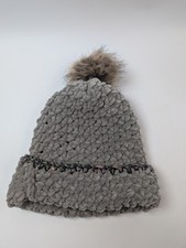 Handmade Very Soft Chenile Chunky Knit Beanie Hat with Faux Fur Pom Pom