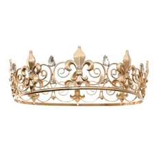 FORSEVEN Full Round King Crown- Metal Rhinestone Crowns and Tiaras HG340 Gold 
