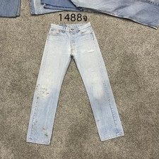 Vintage 90 USA Levi 501 Jeans Actual 29x29 Light Wash Blue Distressed Repaired