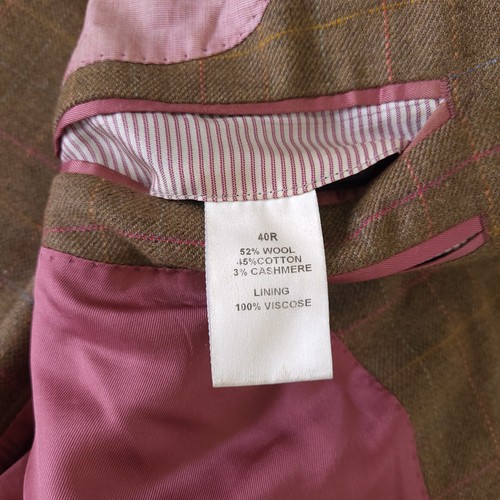 Charles Tyrwhitt Blazer Mens 40R Brown Pink Wool Cashmere Check Tailored Jacket - Picture 6 of 16
