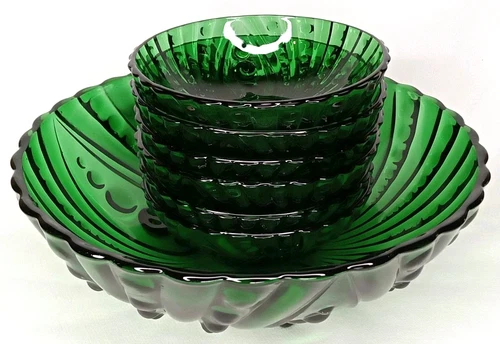 WWII Era Glass Bowl Set Of 7 Burple Inspiration Green Anchor Hocking 1940s