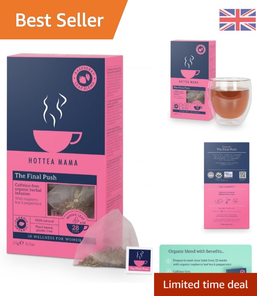 HOTTEA MAMA | The Final Push | Organic Raspberry Leaf and Peppermint Pregnancy Tea Blend | Caffeine-Free | 14 Whole-Leaf Biodegradable Tea Bags (28 Cups) - Image 3