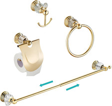 Gold Bathroom Accessories Set Crystal Towel Bar Ring Hook Toilet Holder 4 Piece