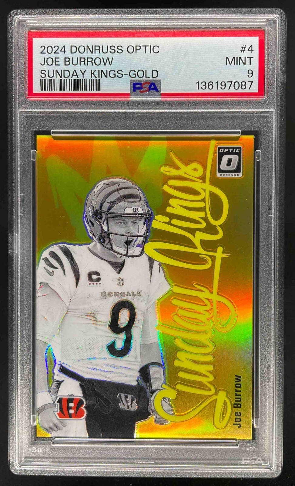 2024 Panini Donruss Optic Joe Burrow Sunday Kings SP Gold Prizm 10/10 PSA 9 Mint