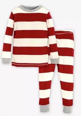 Burts Bees Baby Organic Cotton Rugby Stripe Pajama Set Red/Cream 24M