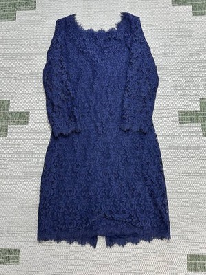 Dian Von Furstenberg Dress Womens 4 Blue Floral Lace
