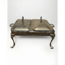 Marinex Silver Plated Double Chafing Buffet Dish  Sterno or Candle Heat-Gorgeous