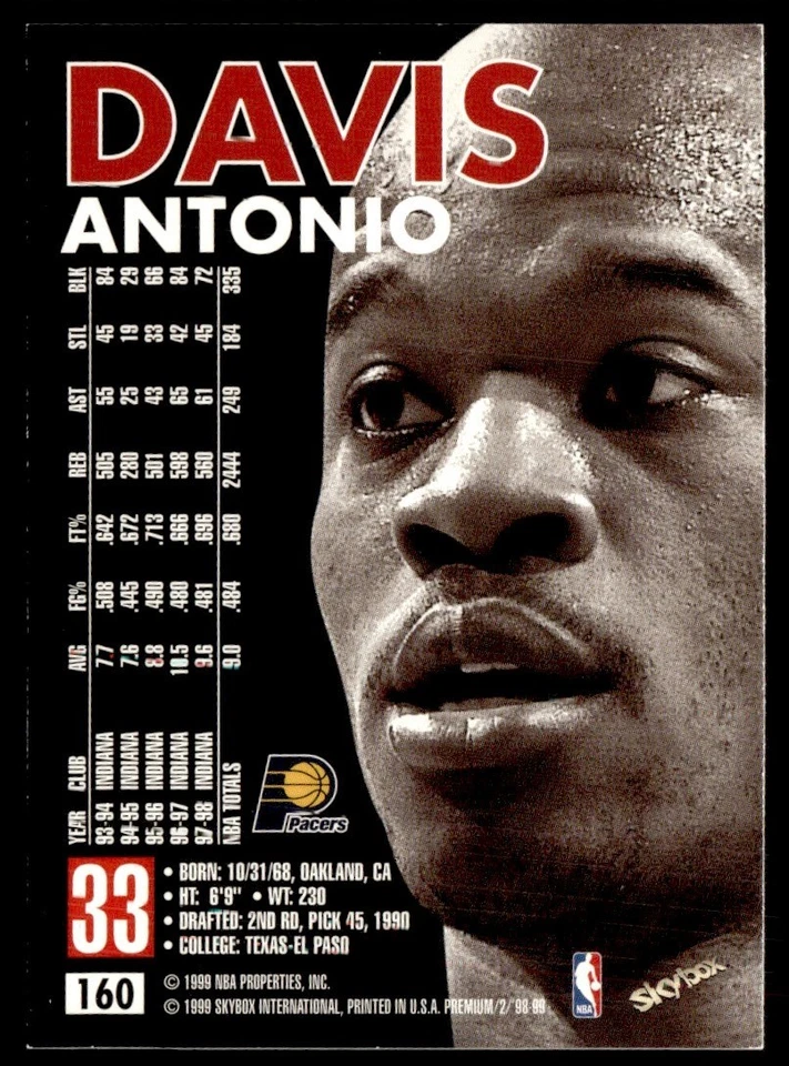 1998-99 SkyBox Premium Antonio Davis Toronto Raptors #195 - Image 2 of 2
