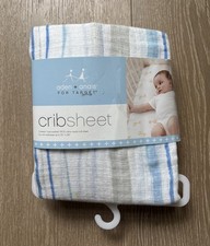 Aden Anais Fitted Crib Sheet Blue Gray White Stripes Cotton Muslin 52x28 NWT