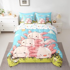 Kids Cute Axolotl 7 Pieces Bedding Set Queen Size, Cartoon Salamander Bed in ...