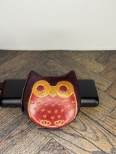 Vintage Leather Owl Coin Bank Snap Closure Adorable Collectible