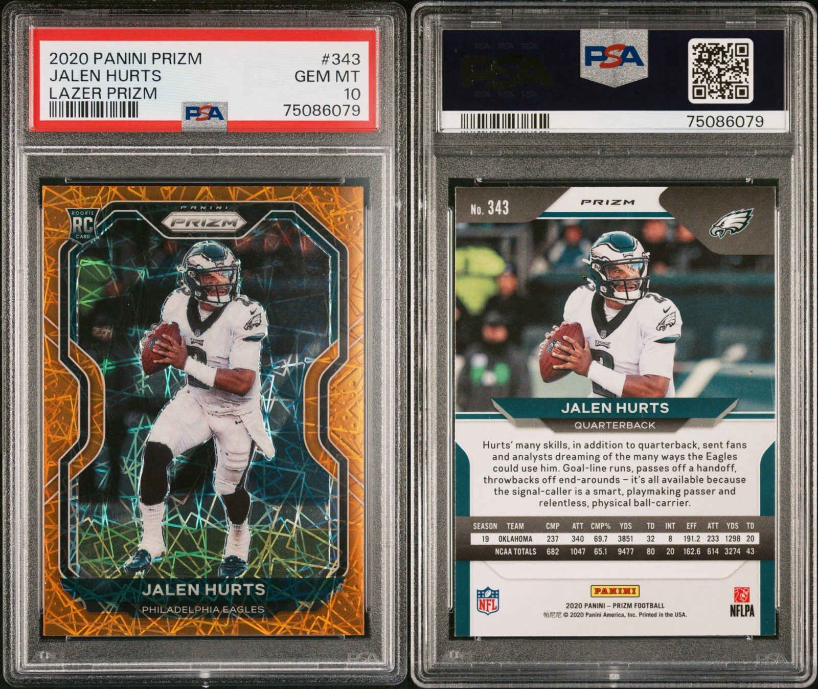 2020 Panini Prizm - Rookie Jalen Hurts #343 Lazer Prizm (RC) PSA 10 view 3
