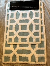 2 pc Bath Rug Set Blue White Super Soft Absorbent Nonskid Bathroom NEW 
