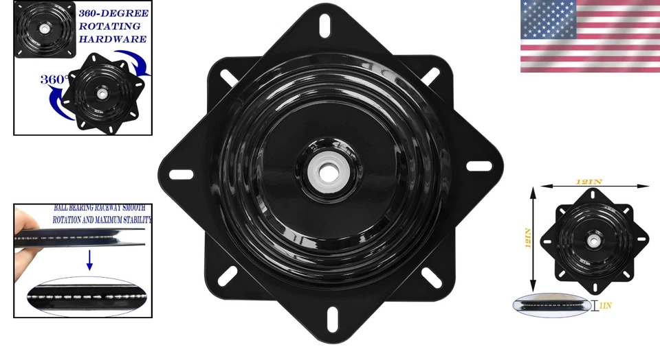 Black Heavy Duty Swivel Plate for Bar Stools and Recliners – Easy to Install - Image 2 of 4