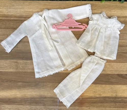 Vintage 1960s Barbie Clone Pajamas White Bedtime Outfit & Robe + Hanger