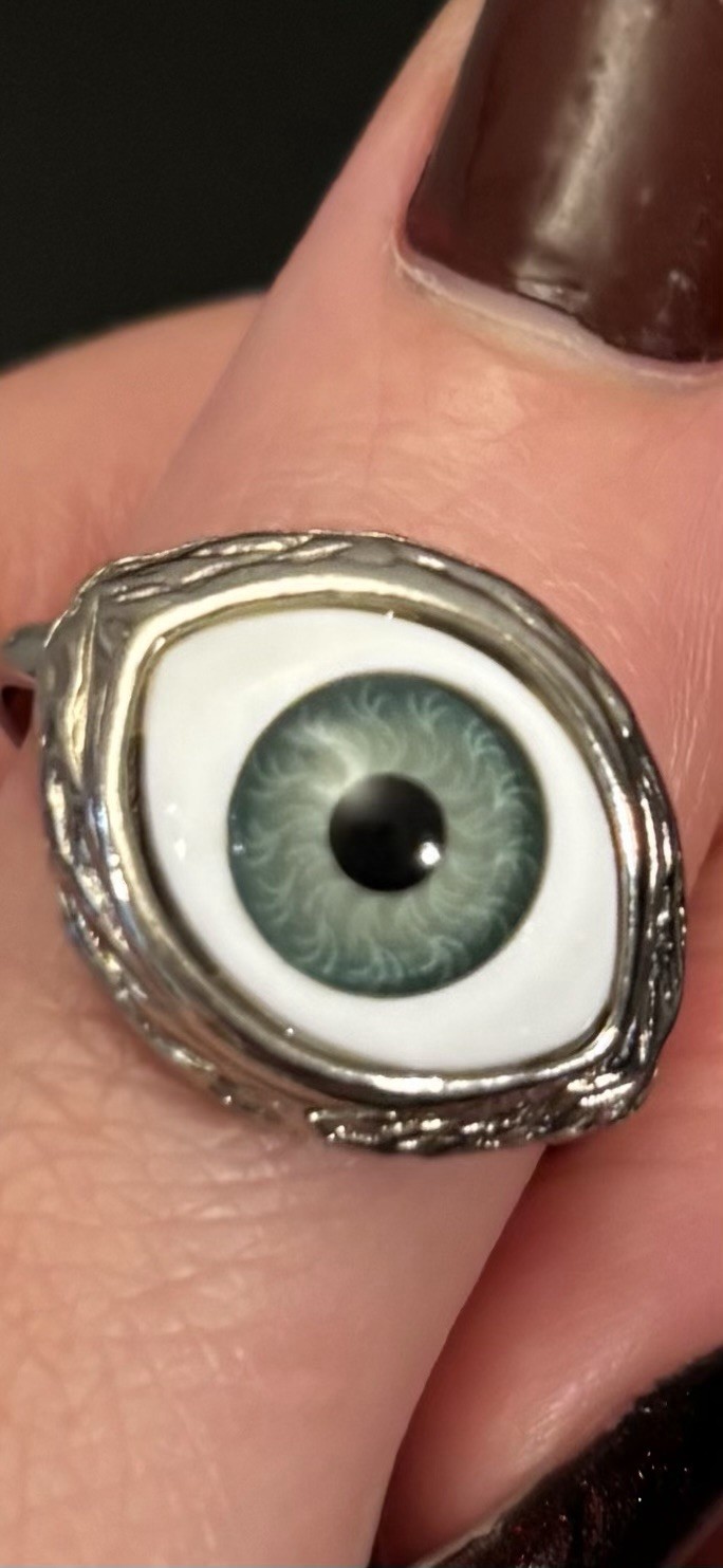 Statement Eye Ring Silver Green Iris Fashion Jewe… - image 1