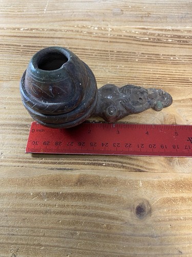 VINTAGE präkolumbianische Pfeife Schlange fressender Mann Abbild Maya Azteken Ton - Bild 3 von 20