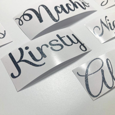 Personalisierte Graphit Glitzer Name Vinyl Aufkleber in mehreren Schriftarten und Größen
