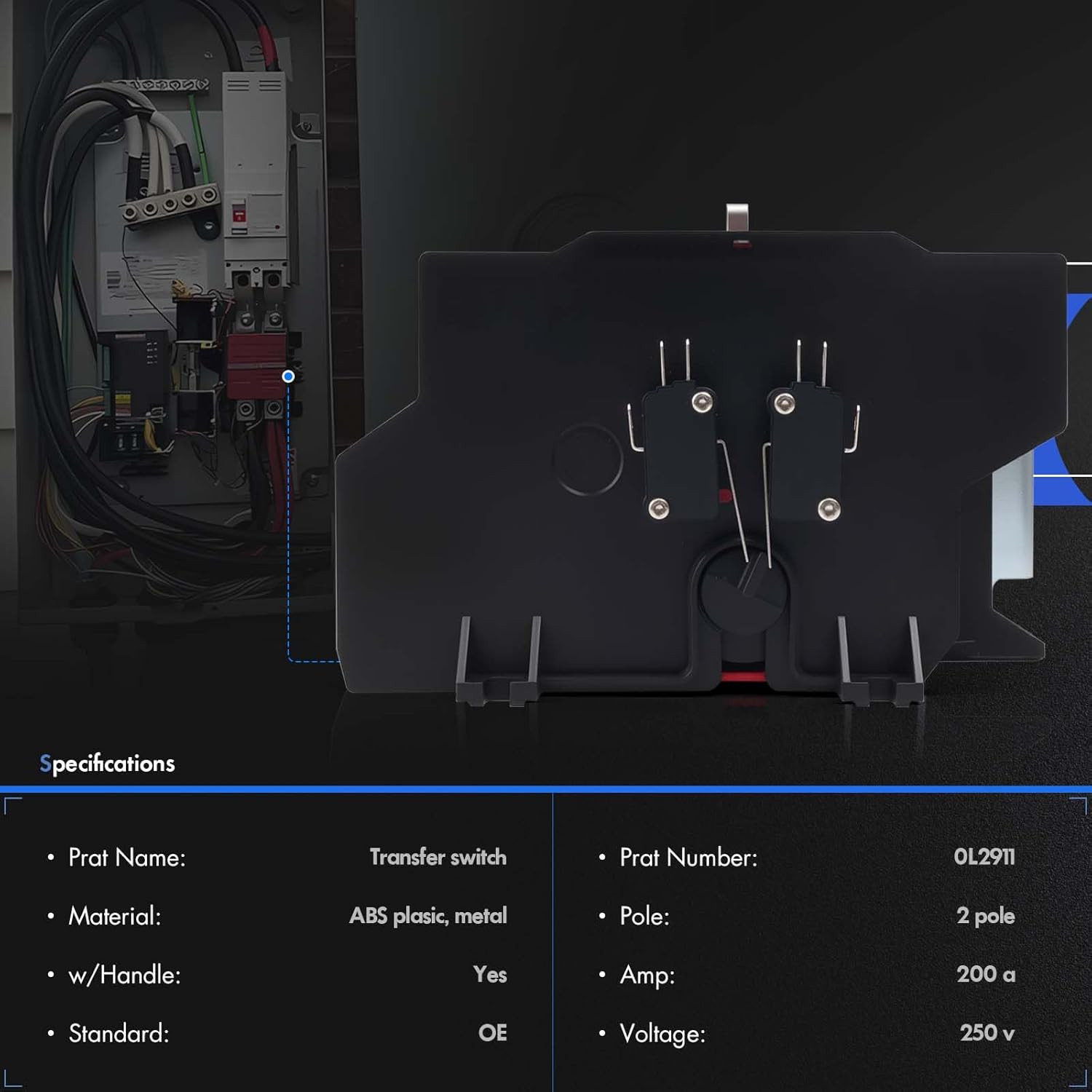0L2911 Transfer Switch 200A with Handle Fit for Generac 200 Amp 2P 250V Generato