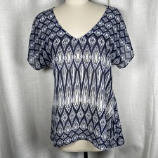 Vintage Y2K Show Me Your Mumu Sheer Top Womens Small Blue Geometric Made in USA