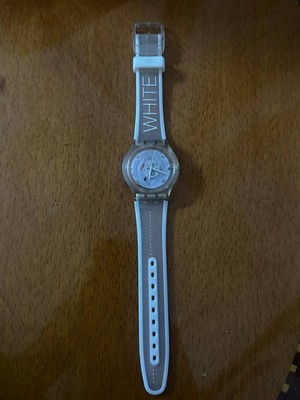Swatch Transparent Clear Watch ''WHITE'' Strap - Swiss Made - For Parts or Repair