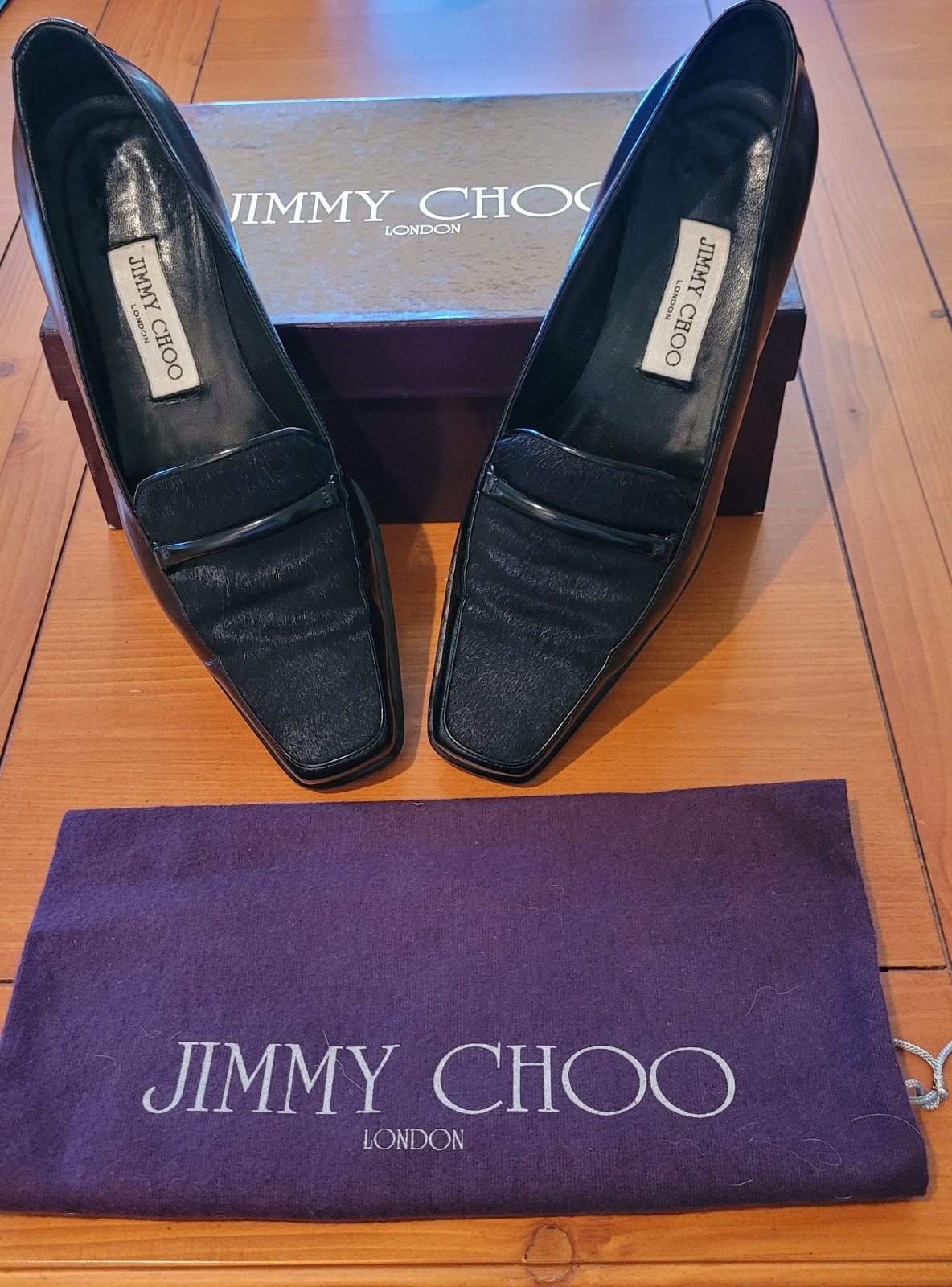 Rare Jimmy Choo Black Leather & Pony Hair Loafer EU 39 US 8 Excellent Condition image 2