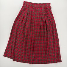 Bechamel VTG Women's Red Tartan Plaid Pleated Midi Skirt 16 Rayon Lightweight