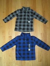 Twin boys Gray Blue Checkered Half Zip Fleece sweatshirts pullovers NWT 4