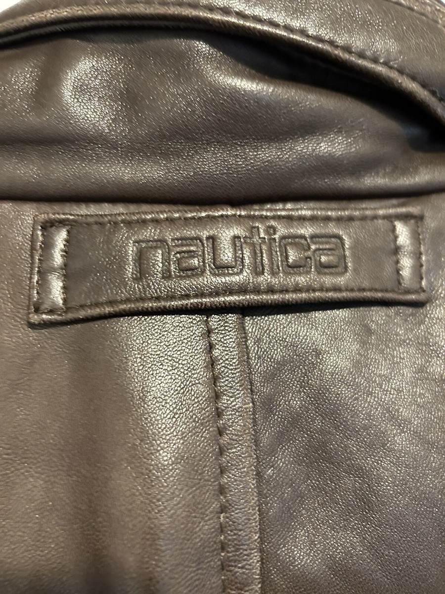 Vintage Nautica brown leather jacket mens 46 genuine leather Vintage Nautica brown leather jacket mens 46 genuine leather