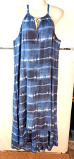 NEW MLLE GABRIELLE BLUE TIE DYE TIERED HI LO LINED STRAPPY HALTER DRESS SIZE 1X