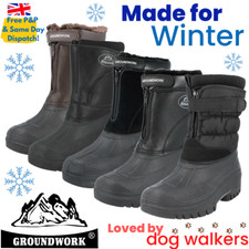 Mens Groundwork Faux Leather Warm Fleece Mucker Rain Wellies Snow Boots UK