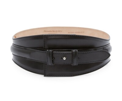 Alexander McQueen 黒レザーベルト 70 NWT $1590 Alexander McQueen Black Leather Silver Sculpt Corset