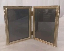 Vintage Picture Photo Frame Gold Metal Double Folding  standing 5"X 7" MCM