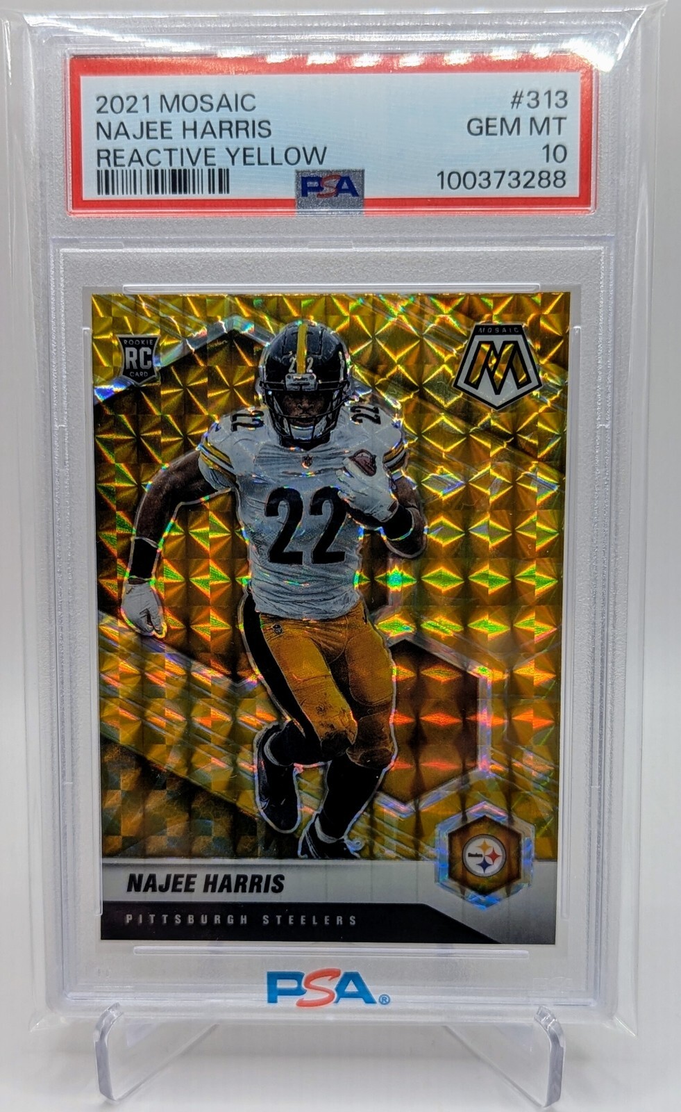 2021 Mosaic Najee Harris Rookie Reactive Yellow Prizm RC #313 PSA 10 Gem Mint