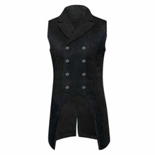 Mens Black Tailcoat Vest Brocade Victorian Gothic Baroque Steampunk XL-2XL